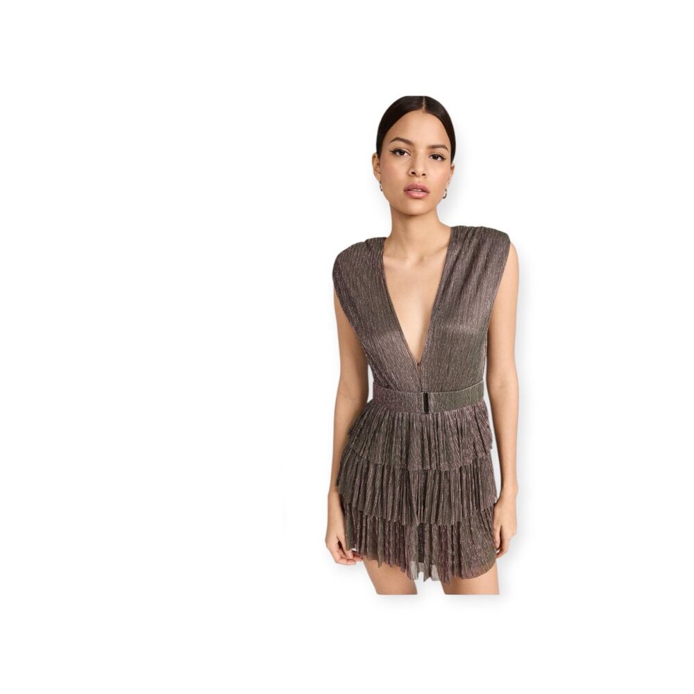 NWT $250 Sabina Musayev Pink Green Metallic Skylar Fit & Flare Mini Dress Size M - Picture 2 of 9